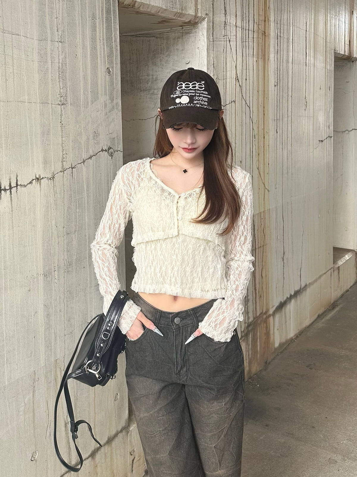 Lace cami cardigan set