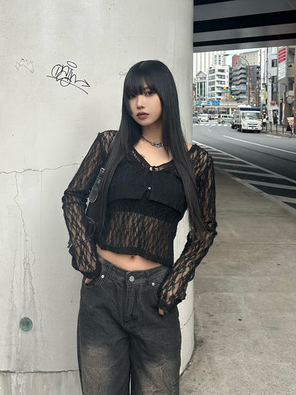 Lace cami cardigan set