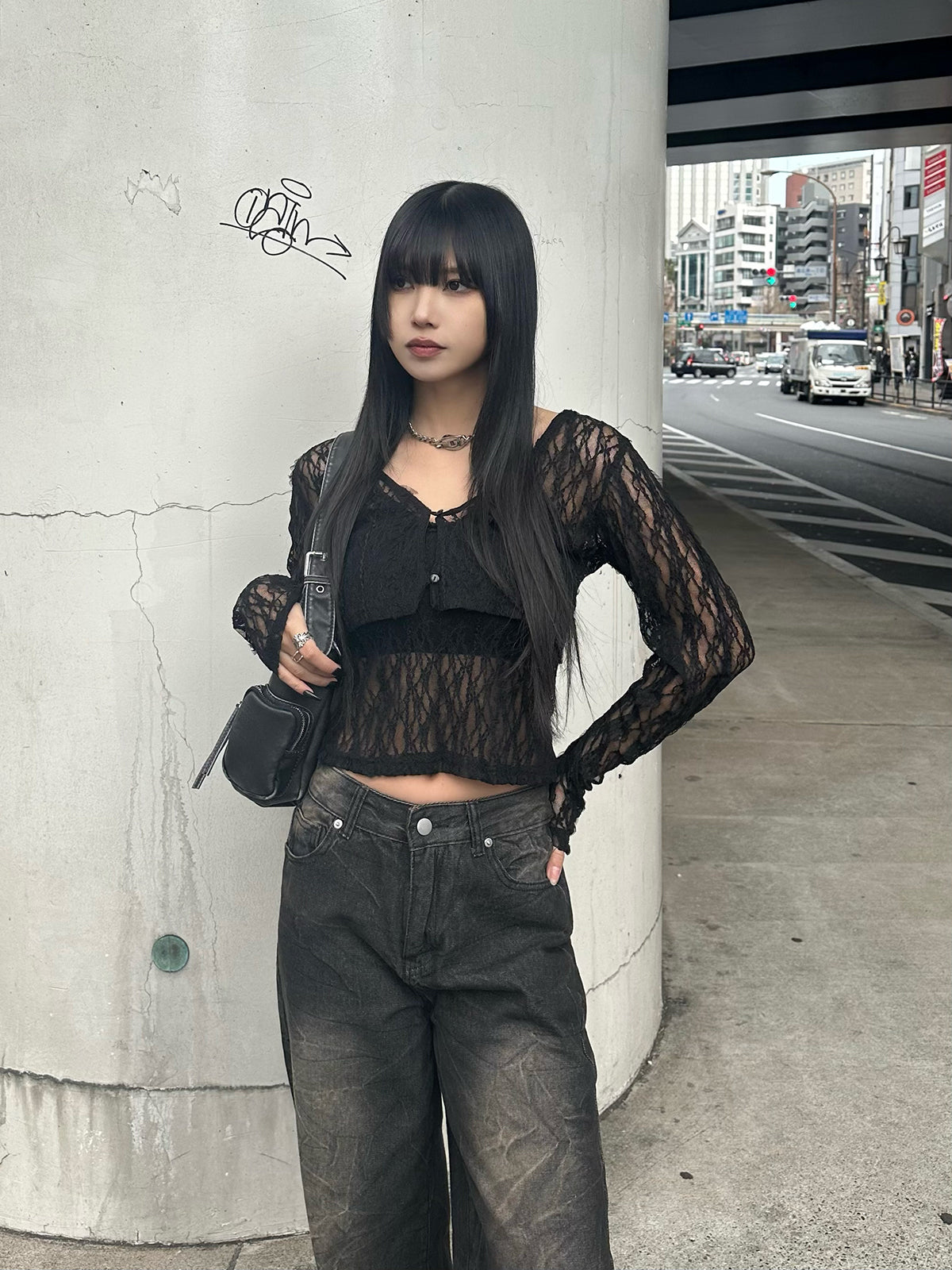 Lace cami cardigan set