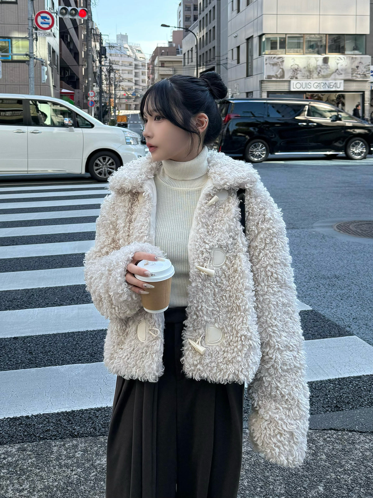 Poodle fur touch duffle coat