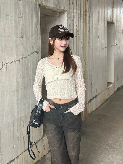 Lace cami cardigan set