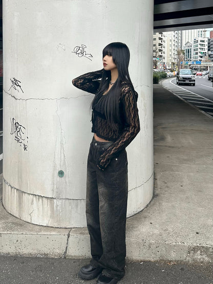 Lace cami cardigan set