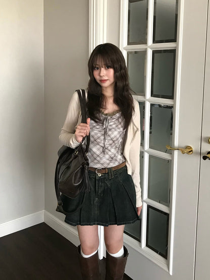 ベルトセットプリーツデニムミニスカート