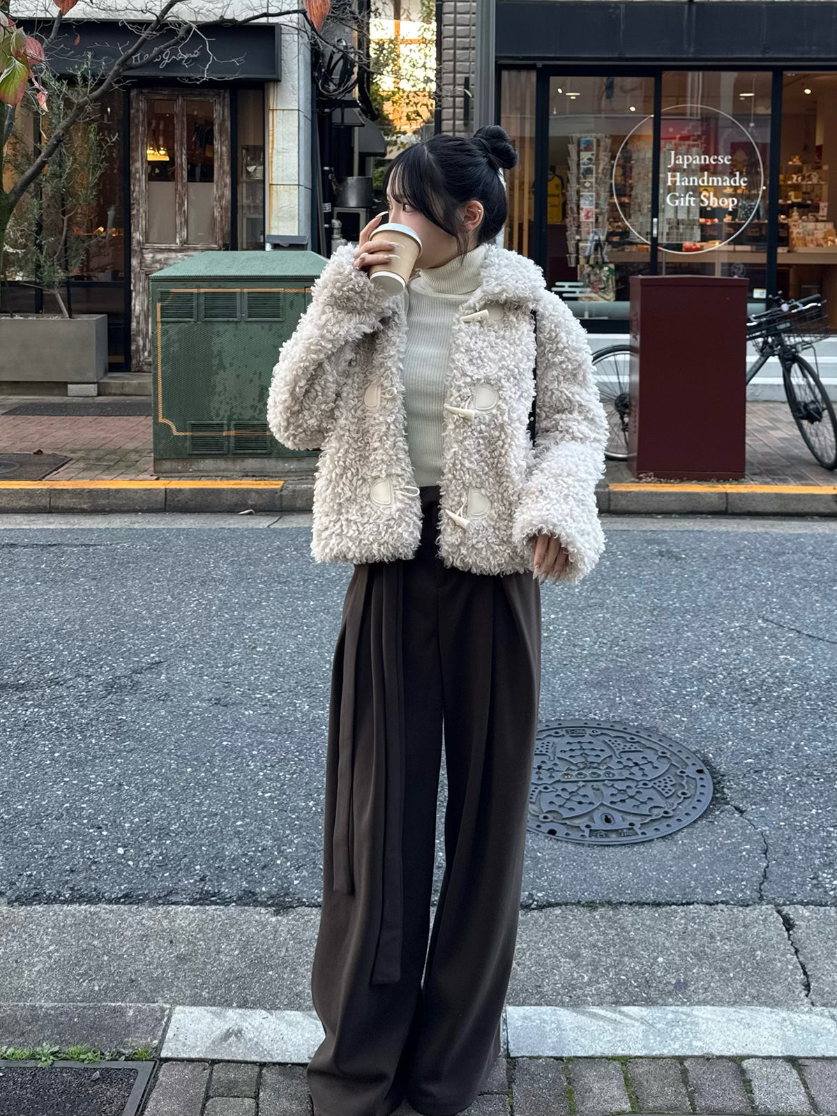 Poodle fur touch duffle coat