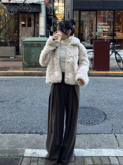 Poodle fur touch duffle coat