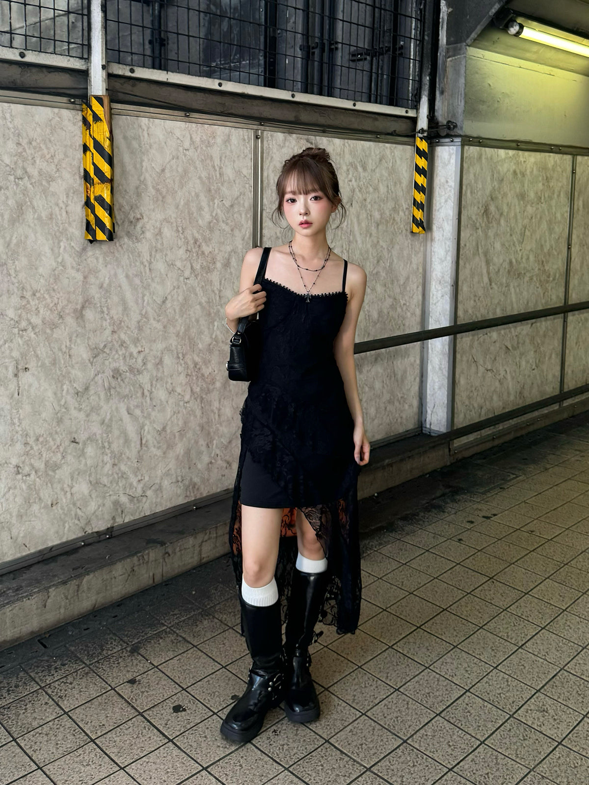シアーレースアシメキャミワンピース