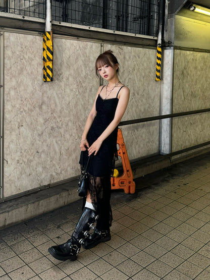 シアーレースアシメキャミワンピース