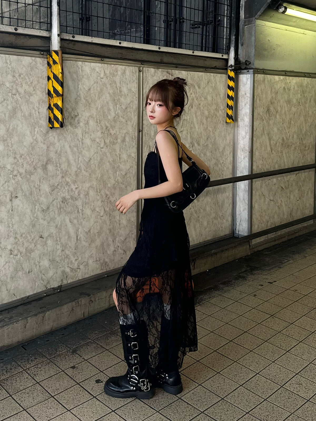 シアーレースアシメキャミワンピース