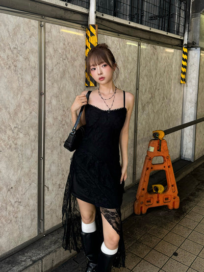 シアーレースアシメキャミワンピース