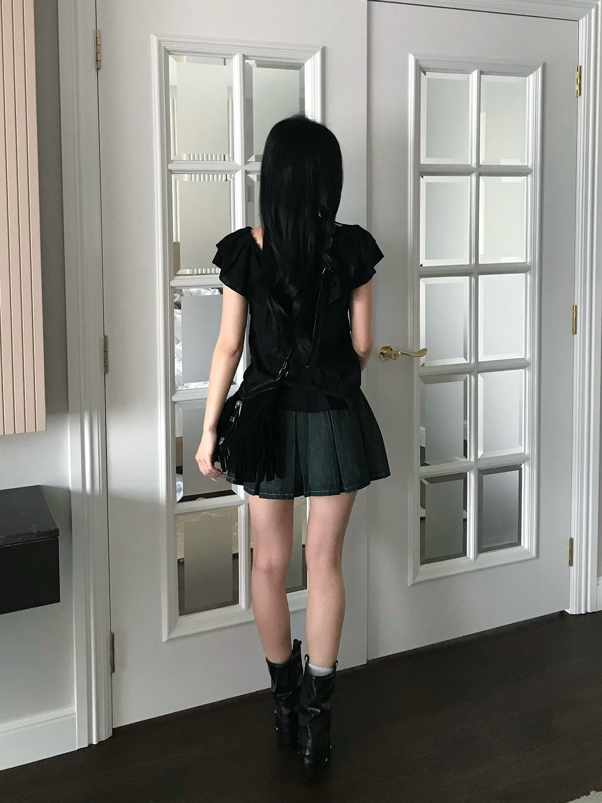 ベルトセットプリーツデニムミニスカート