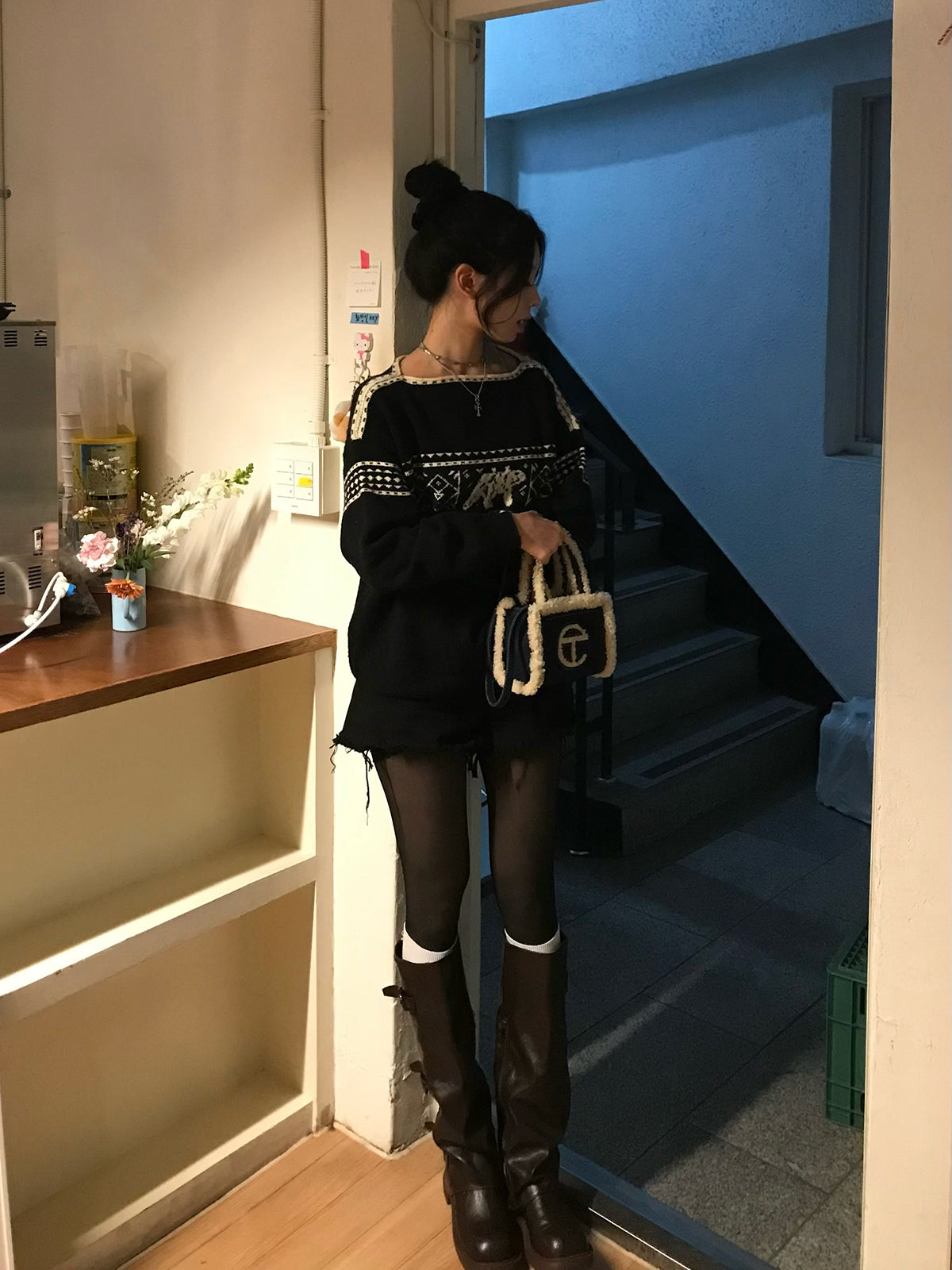 ノルディックデザインボートネックニット