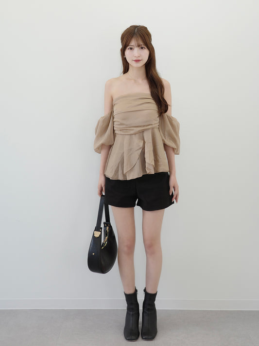 雪纺露肩泡泡袖衬衫