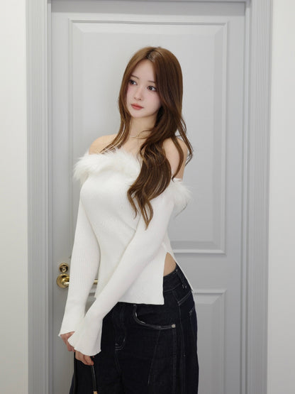 ファータッチオフショルリブニット