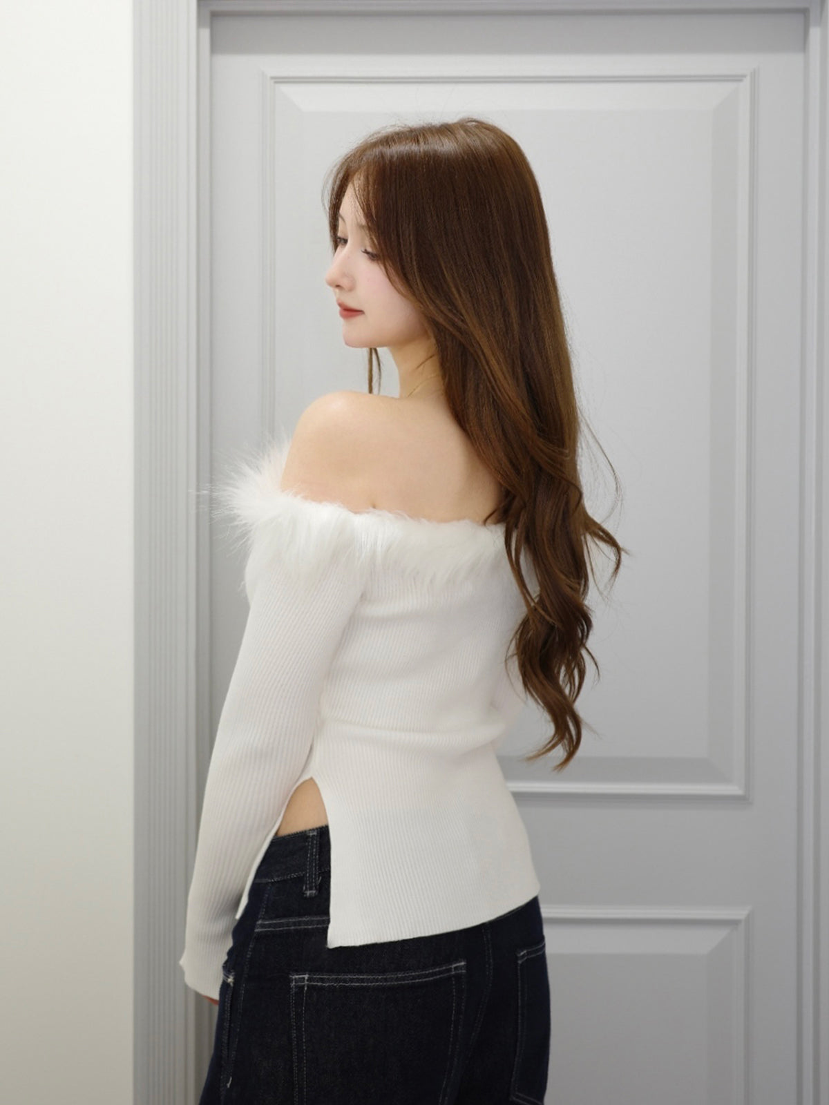 ファータッチオフショルリブニット