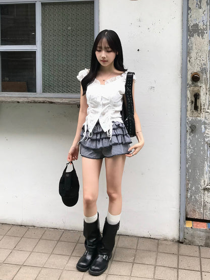 チェックフリルショートパンツ