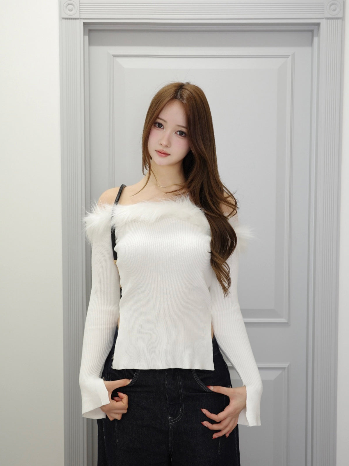 ファータッチオフショルリブニット