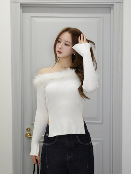 ファータッチオフショルリブニット