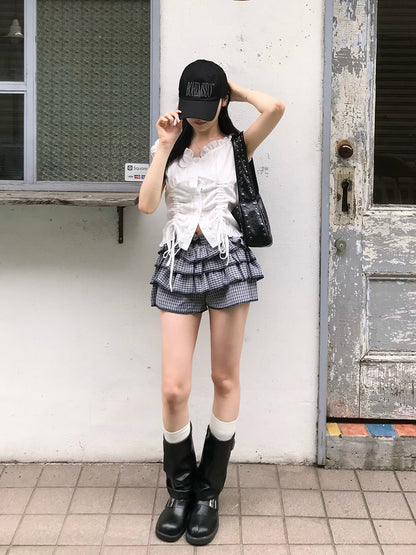 チェックフリルショートパンツ