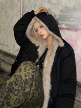 ボリュームファータッチフーディーブルゾン - ブラック