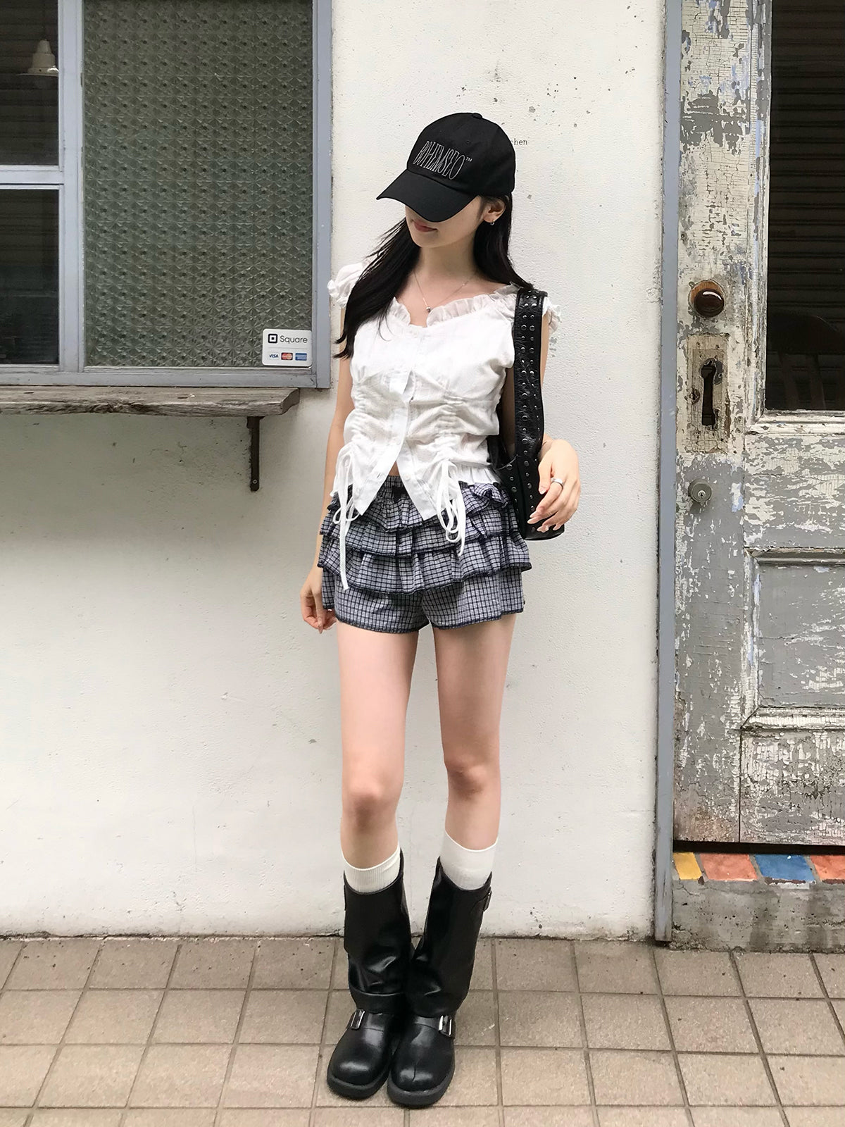 チェックフリルショートパンツ