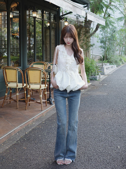 Fringe Slim Semi-Flare Denim Pants