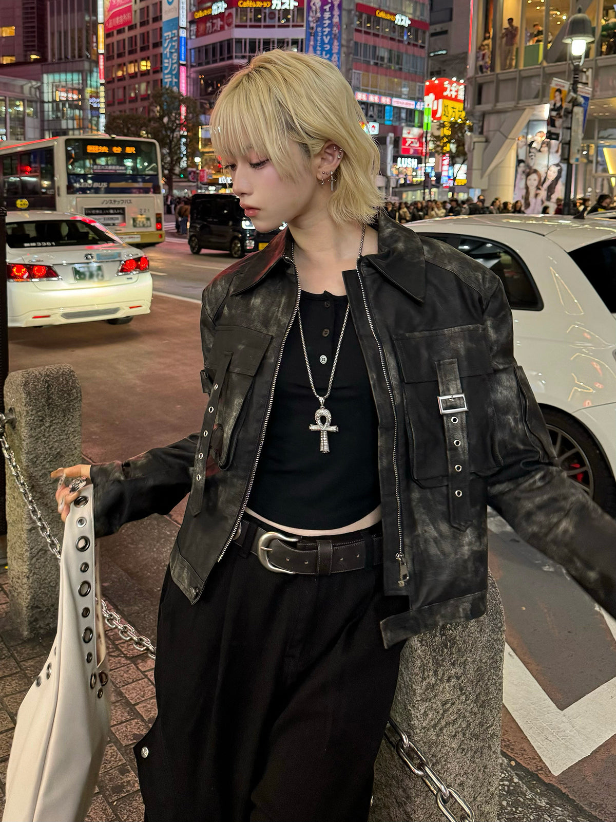 ミリタリーレザータッチジャケット