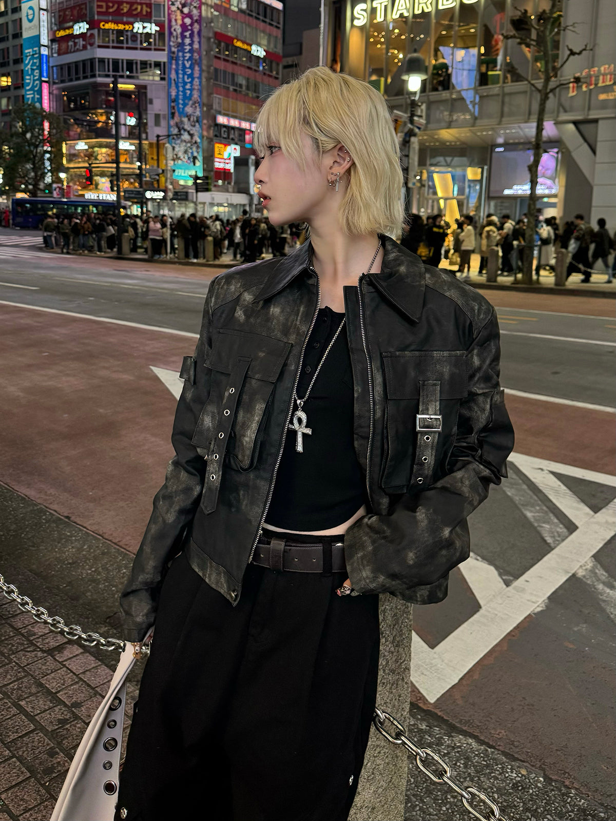 ミリタリーレザータッチジャケット