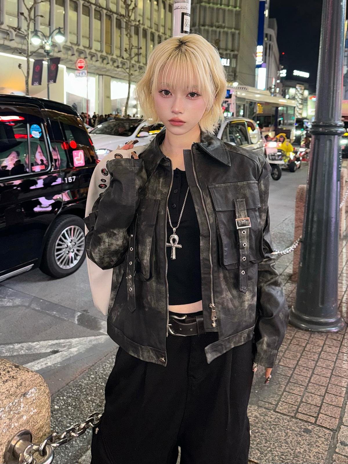 ミリタリーレザータッチジャケット