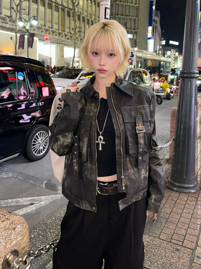 ミリタリーレザータッチジャケット