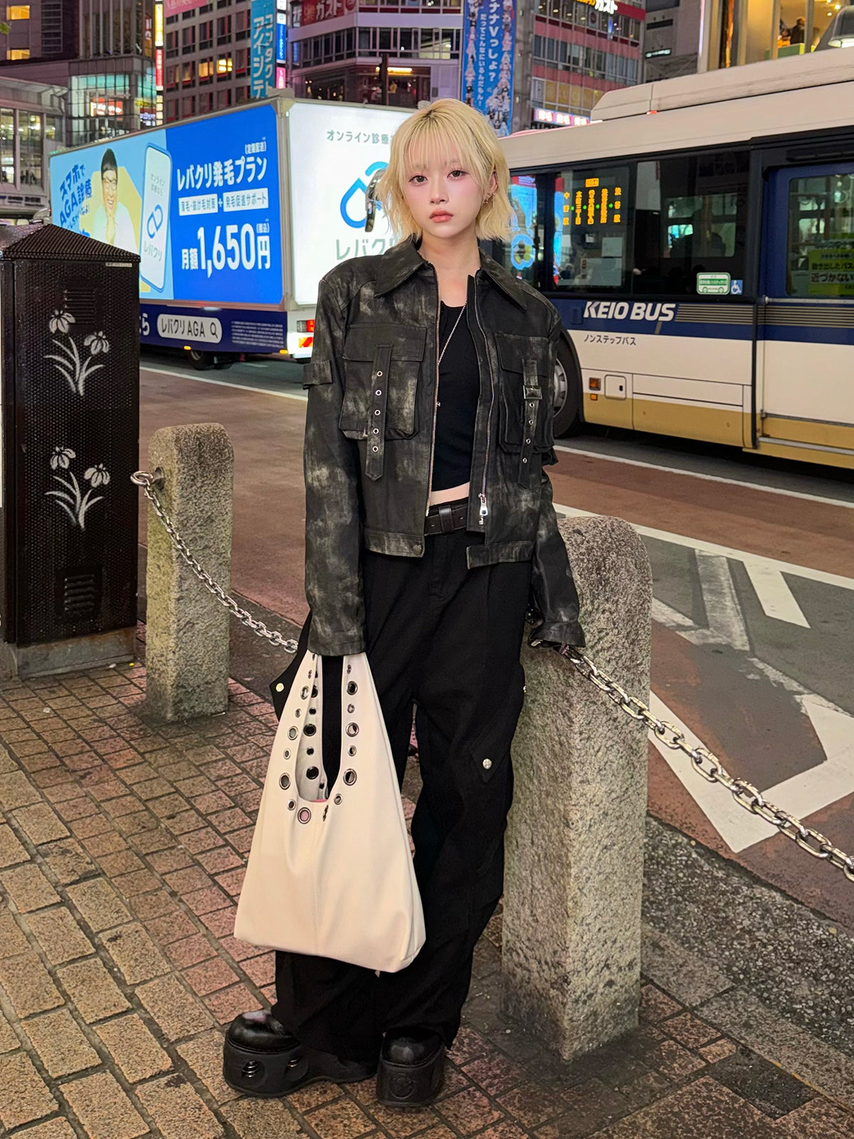 ミリタリーレザータッチジャケット