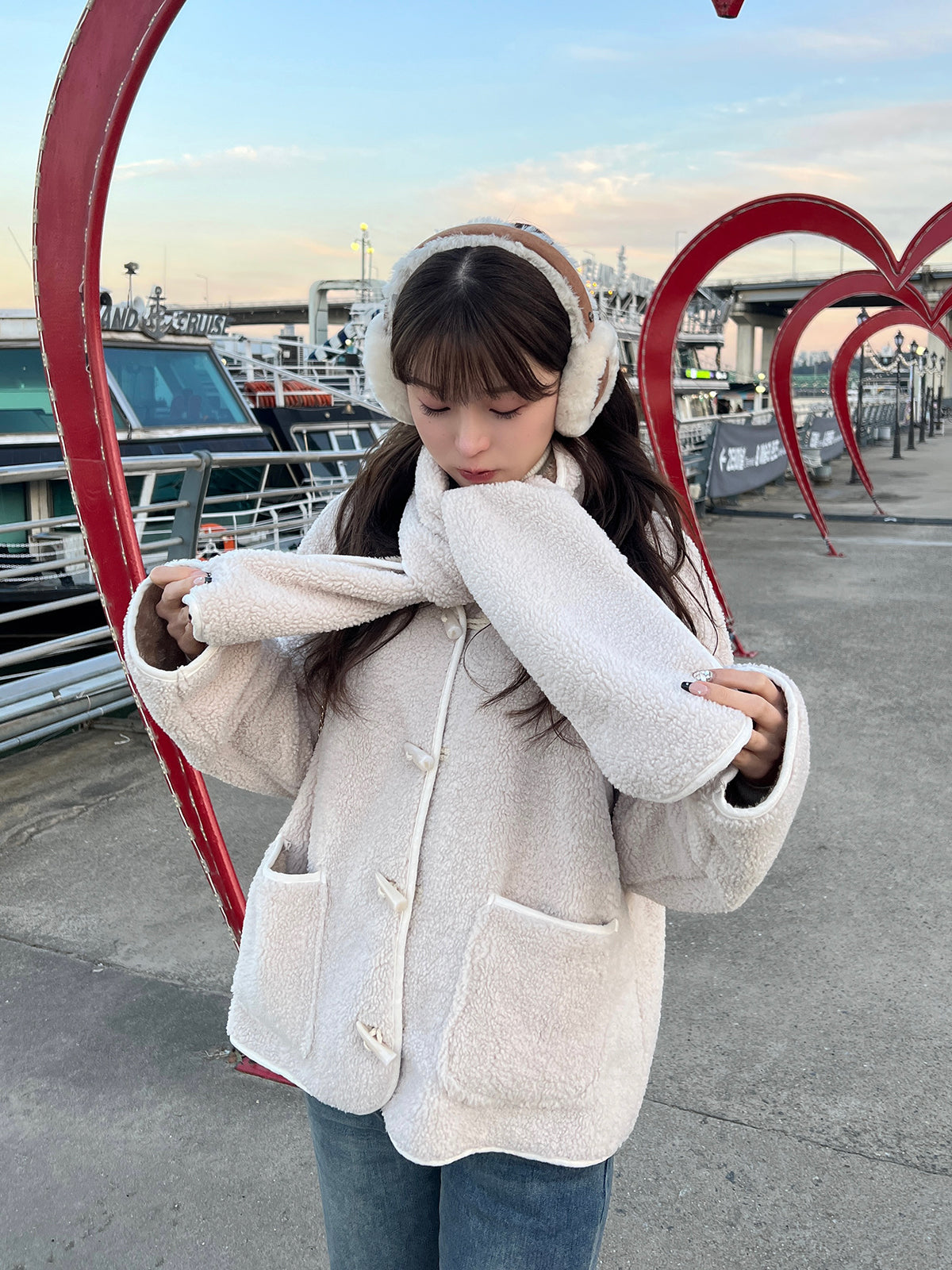 Muffler set boa jacket