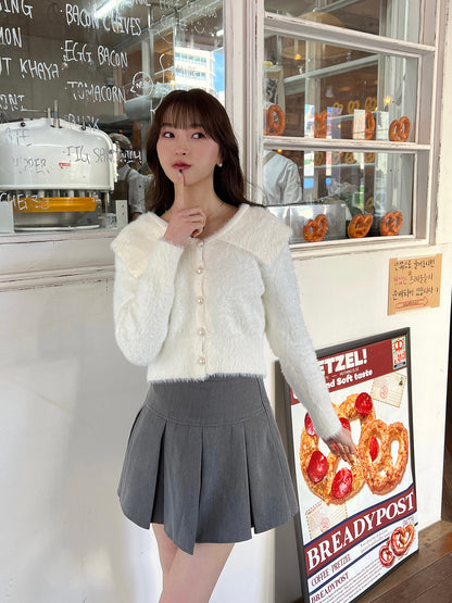 Sailor collar shaggy knit cardigan