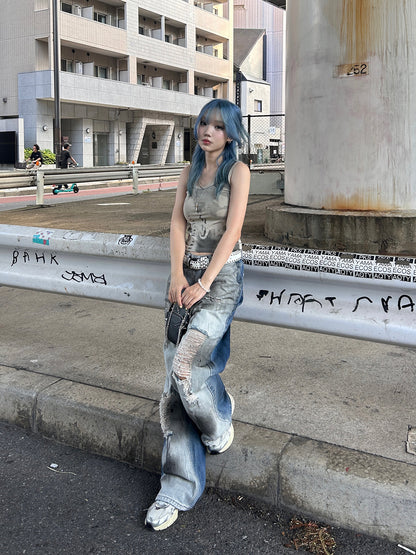 タイダイレタリングタンクトップ