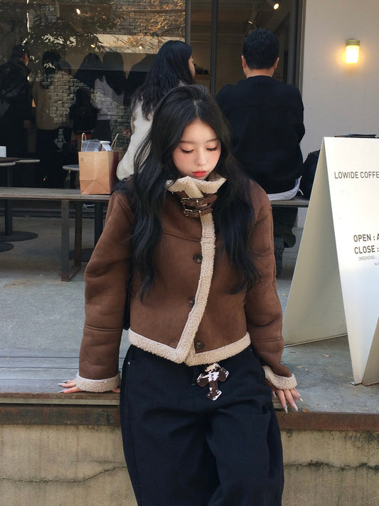 ムートンタッチバックルコート