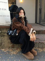 ムートンタッチバックルコート - ブラウン