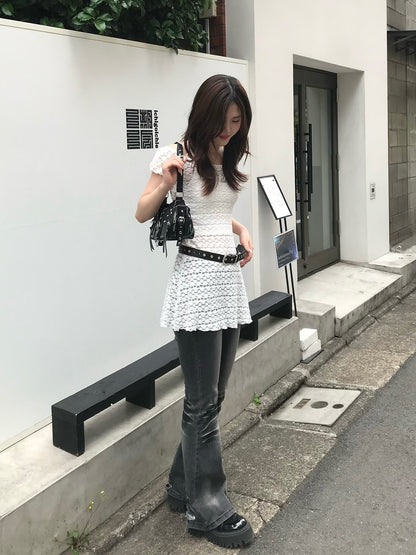 フラワーシアーカットミニワンピース