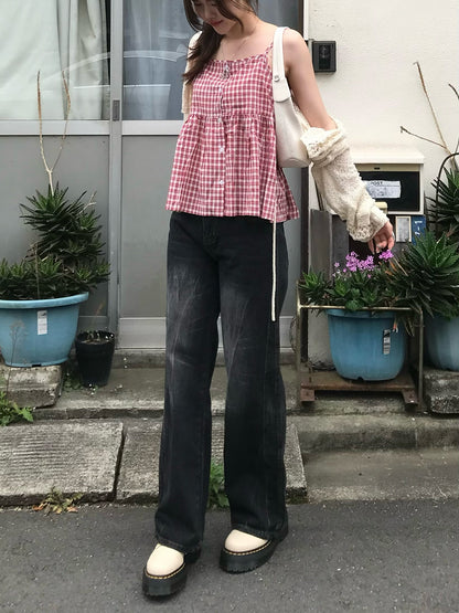 サイドステッチストレートデニムパンツ