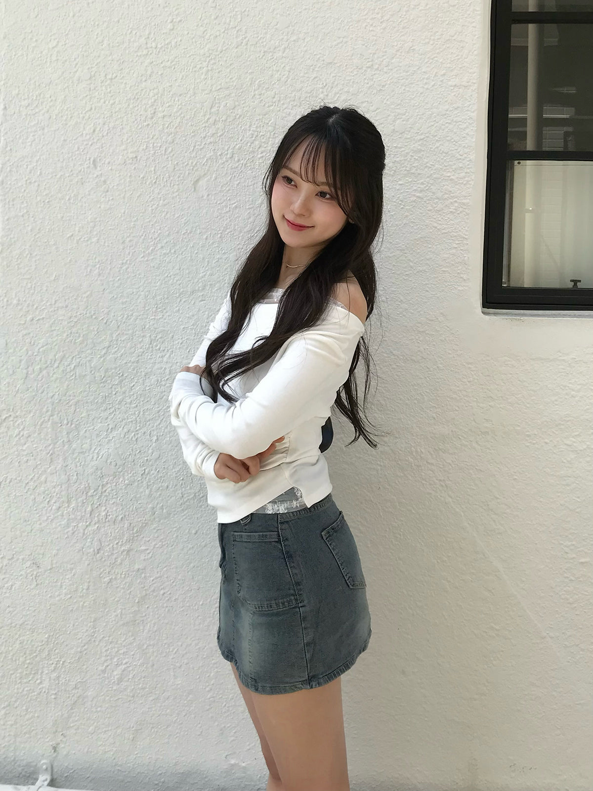 雙排扣牛仔迷你裙