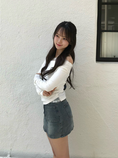雙排扣牛仔迷你裙