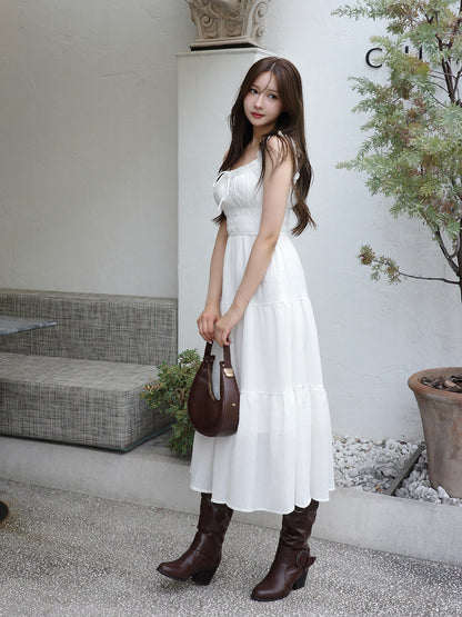 シャーリングティアードロングワンピース