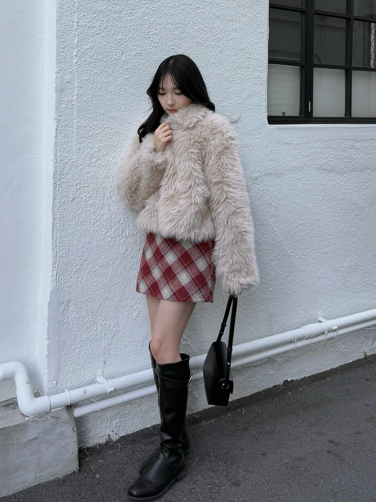 Fur-like zip coat