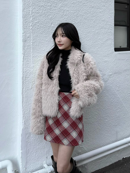 Fur-like zip coat