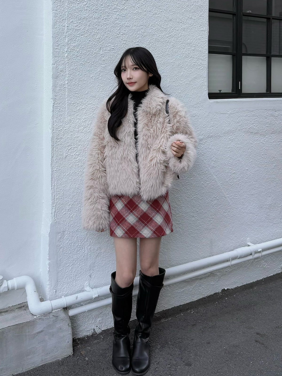 Fur-like zip coat