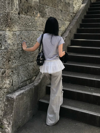 フリルセットブラックダメージデニムパンツ