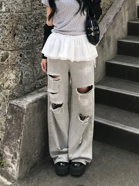 フリルセットブラックダメージデニムパンツ