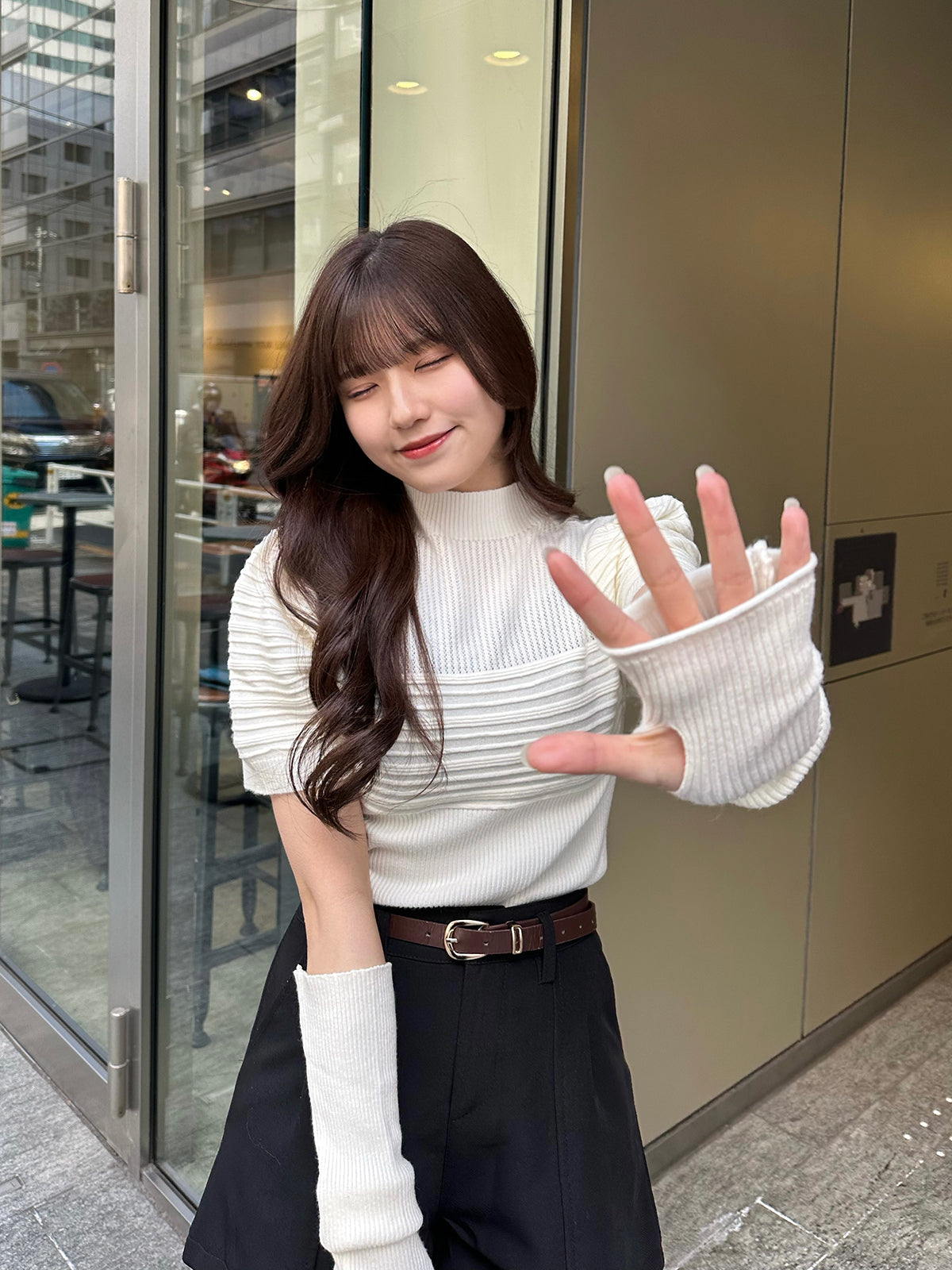 Puff sleeve arm warmer knit