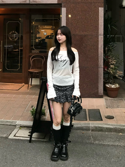 シャーリングレオパードミニスカート