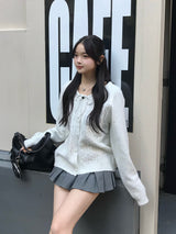 ネップヤーンリボンニットカーディガン - ホワイト