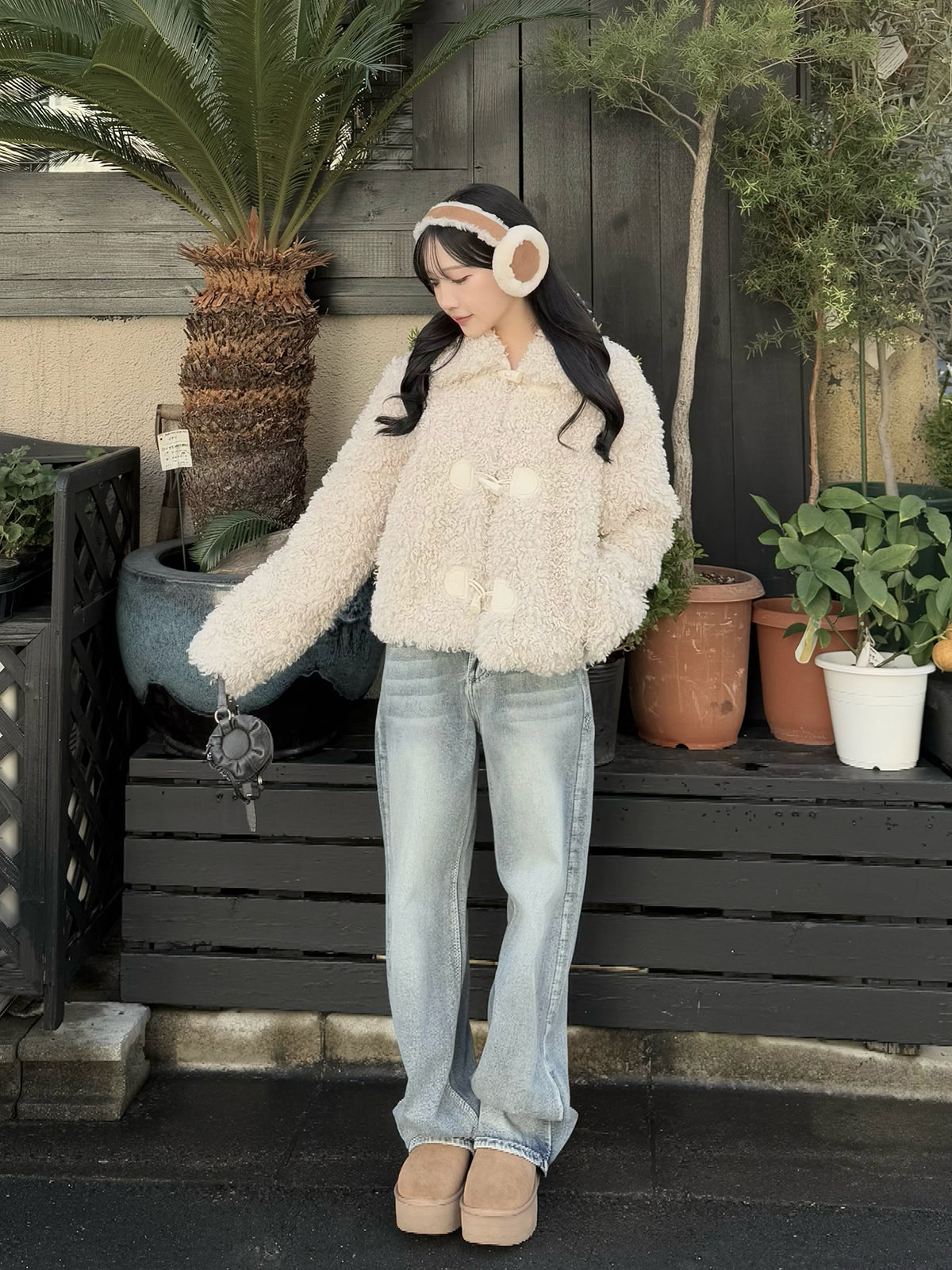 Poodle fur touch duffle coat