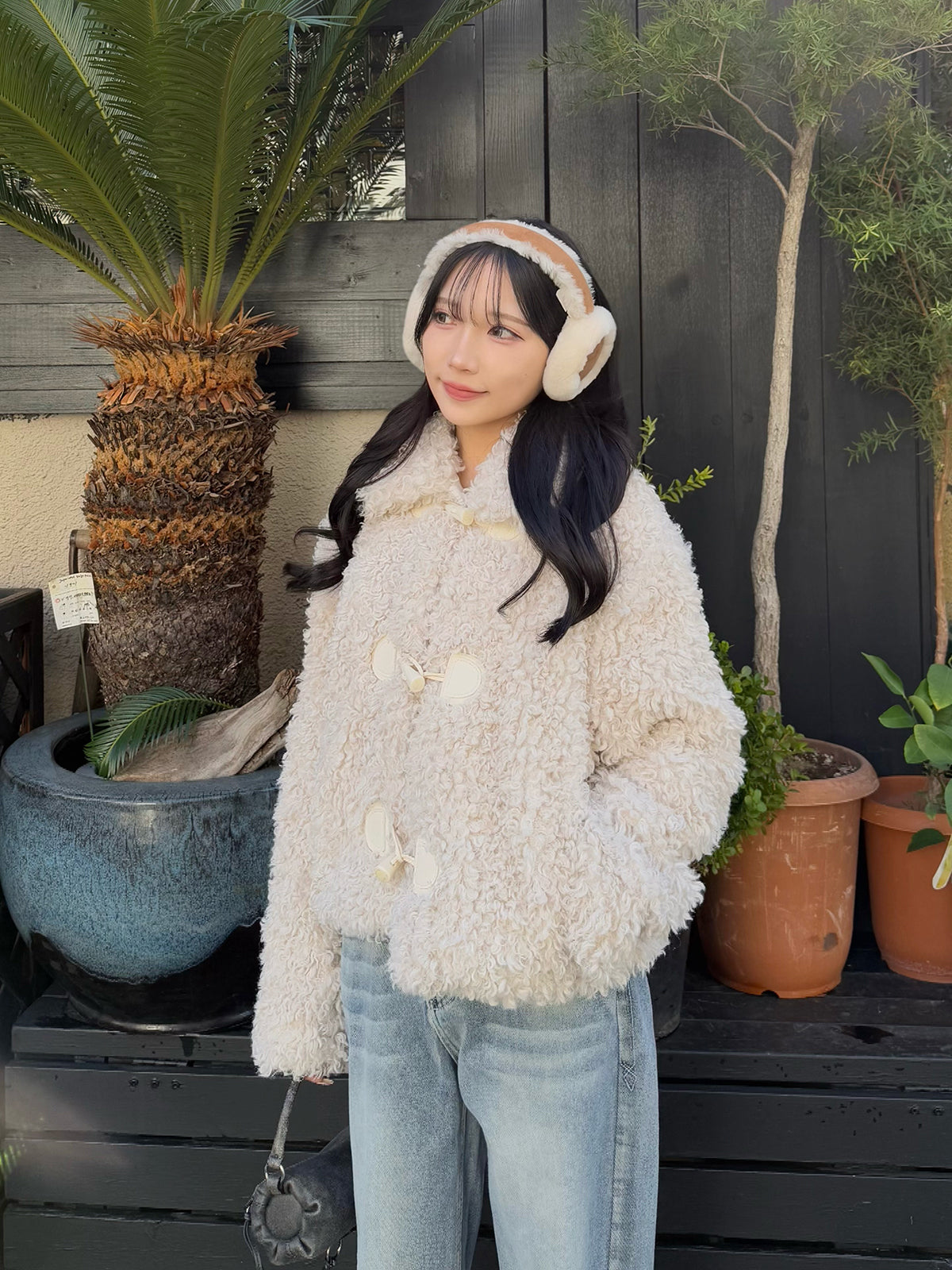 Poodle fur touch duffle coat